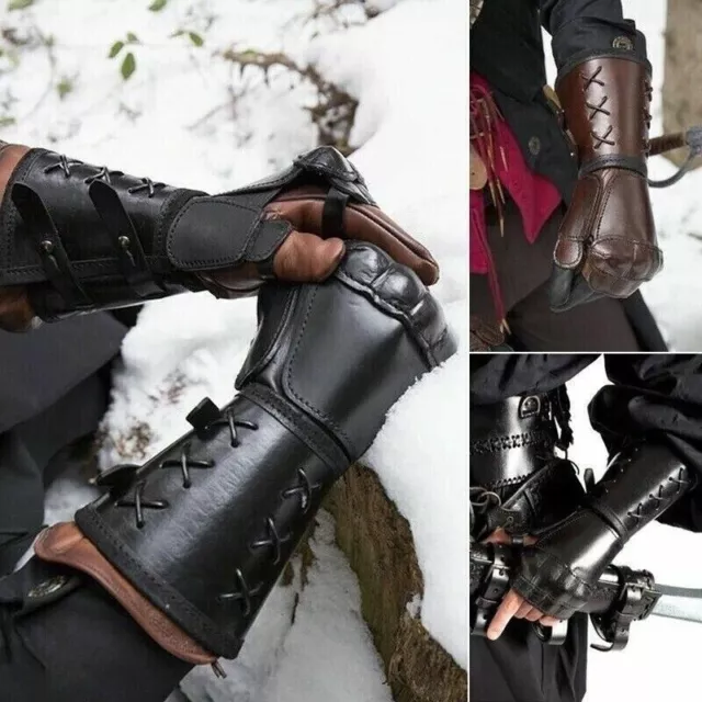 Medieval Men Arm Wrist Wide Cuffs Bracers Warrior Archer Gauntlet Glove PU 1Pair