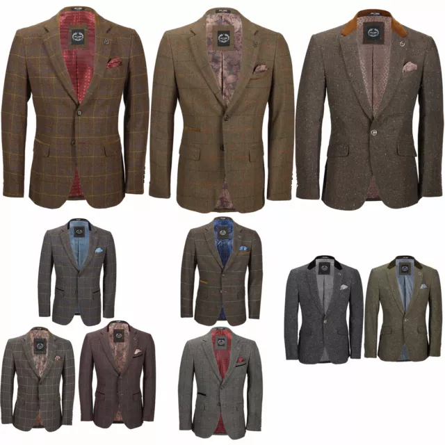 Mens Classic Herringbone Tweed Check Blazer Vintage Tailored Fit Smart Jacket