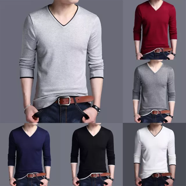 Sophisticated Men's V Neck Knitwear Sweater Long Sleeve Pullover Knitted Top