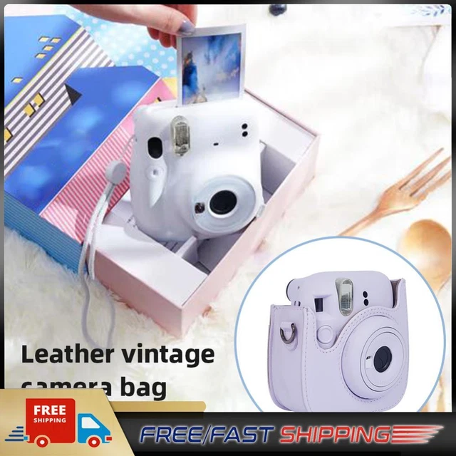 Instant Camera Bags PU Leather for Fujifilm Instax Mini 12/11/9/8 (Purple)