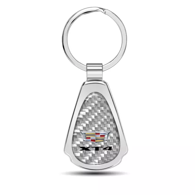 Cadillac XT4 Real Silver Dome Carbon Fiber Chrome Metal Teardrop Key Chain