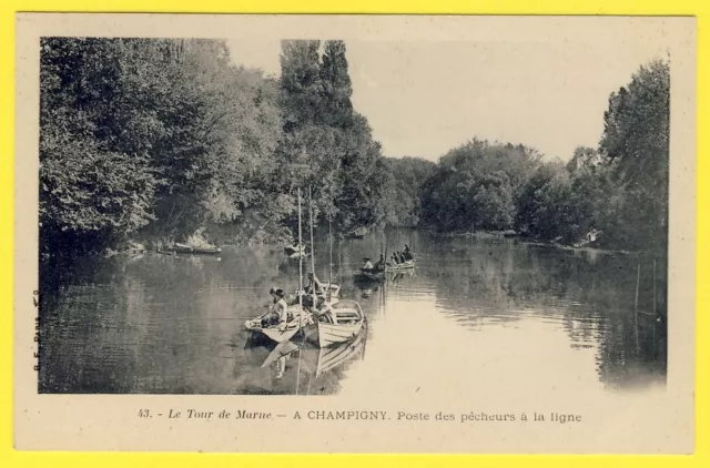 cpa 94 - CHAMPIGNY sur MARNE Barque POSTE des PÊCHEURS à la LIGNE Line fishermen