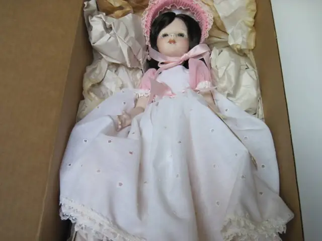 1979 Porcelain 16" Tall Annabelle Doll By Marjorie Spangler, Never Been Out Box 10