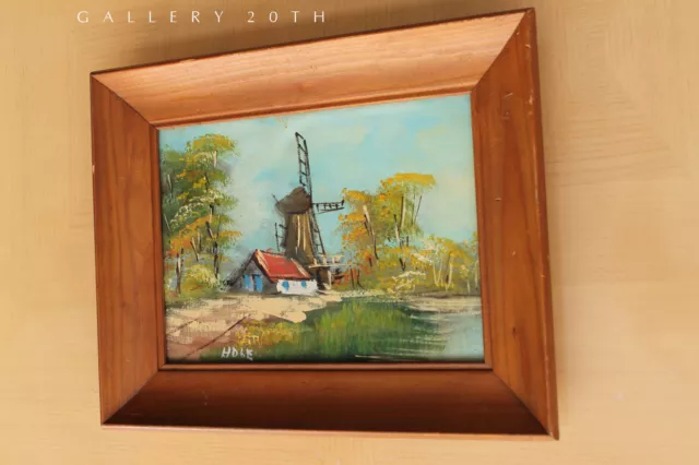 Mid Century Modern Original Oil Landscape Painting! 50'S 60'S Vtg Windmill Art