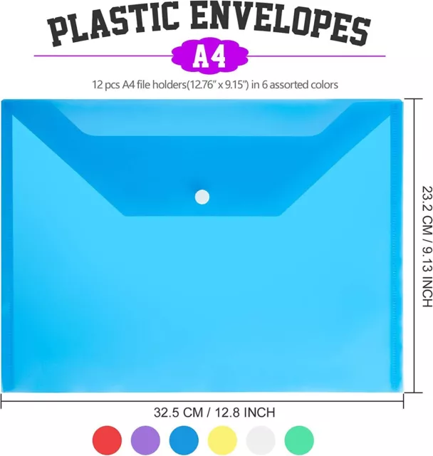 12Pack Plastic Envelopes Poly Envelopes A4 File Bags Folders Document Organizers 2