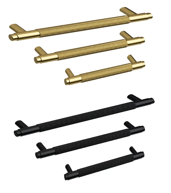 Brass Or Black Knurled Kitchen Cabinet Cupboard Door Drawer Bar Handle UK Stock