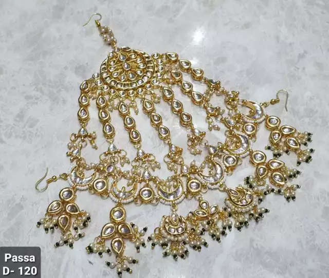 Tikka Bollywood GoldPlated Kundan jhumar Jewelry Bridal Set Pasa Tika Indian 213