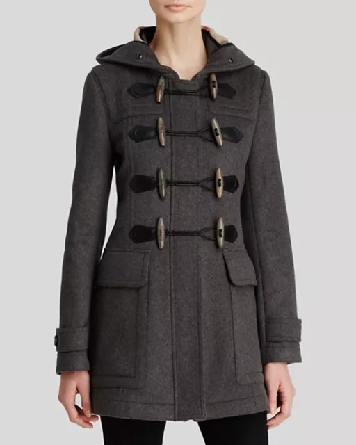 New Burberry Brit Blackwell Wool Toggle Duffle Coat GREY US 2 UK 4 EU 36 $1195+