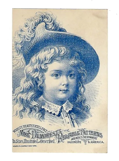 c1890 Victorian Trade Card Mme. Demorest's Reliable Patterns, Victorian Girl
