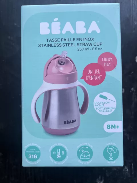 Beaba Stainless Steel Straw Lightweight 2 Handle Baby Cup - Old Pink