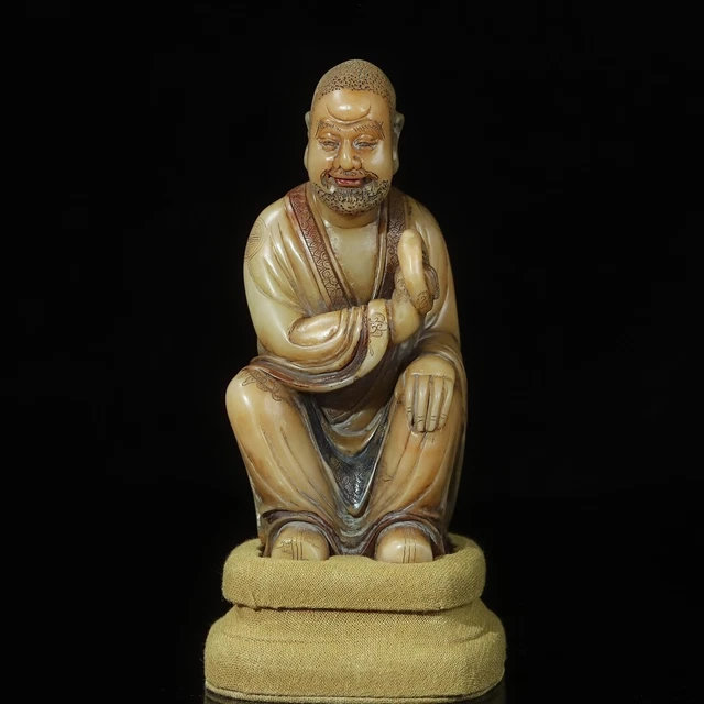 Chinese Exquisite Handmade Lohan carving Shoushan Stone Statue