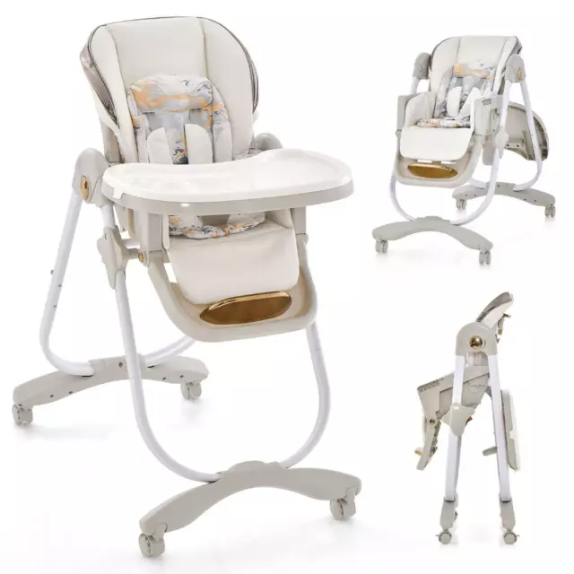 Baby Hochstuhl klappbar Babystuhl mit Liegefunktion Rädern & Doppeltablett 96,5