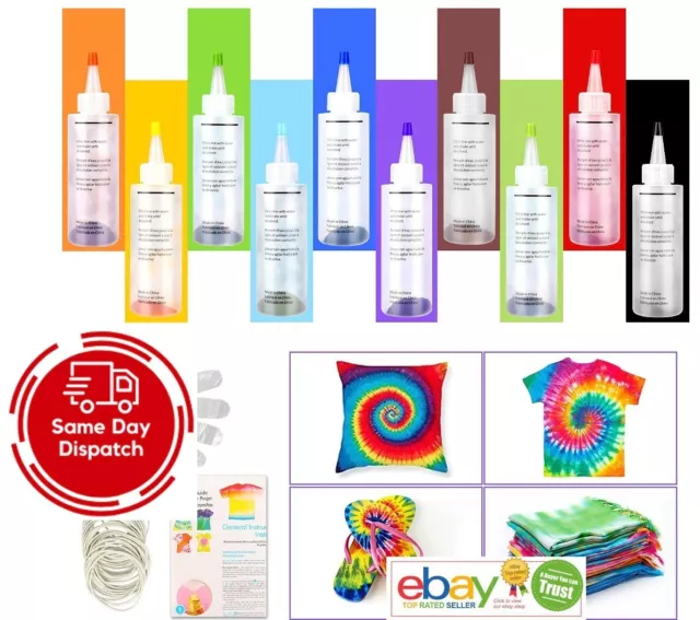 10x 120ml Krawattenfarbset Farben Set 10 bunte Krawattenfärbung Textil Stofffarben UK