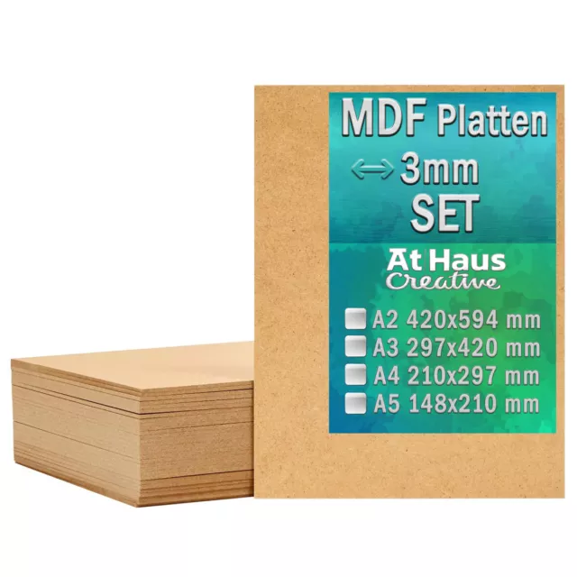 AtHaus® 3mm MDF Platten Holzplatten Zuschnitt Holz-Platten zum Basteln Bemalen