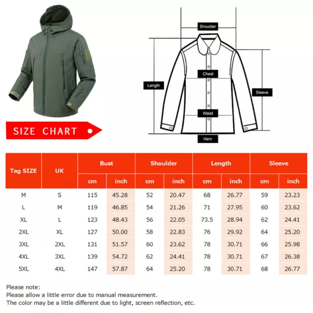 Waterproof Tactical Soft Shell Mens Jacket Coat Army Military Jacket Windbreaker 3