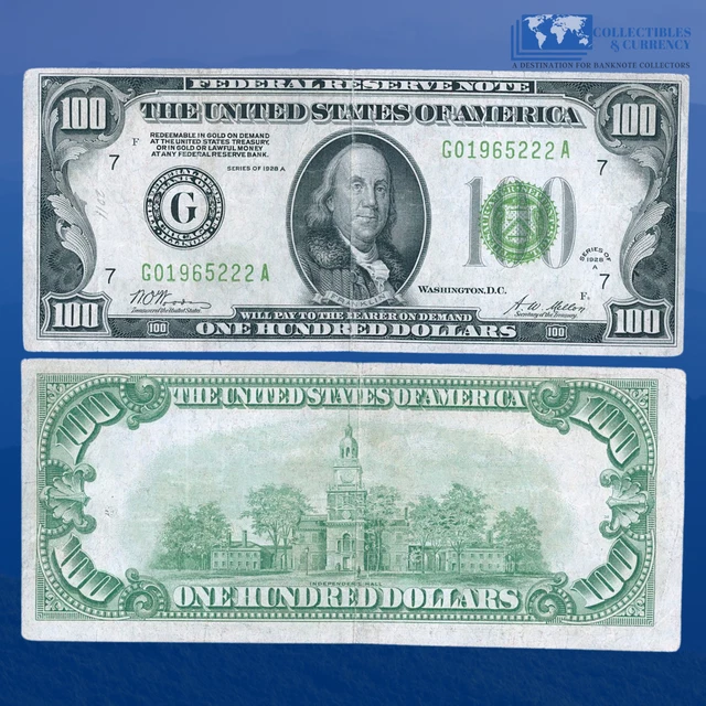 Fr.2151-G 1928A $100 One Hundred Dollars, FRN Chicago Redeemable In Gold,VF