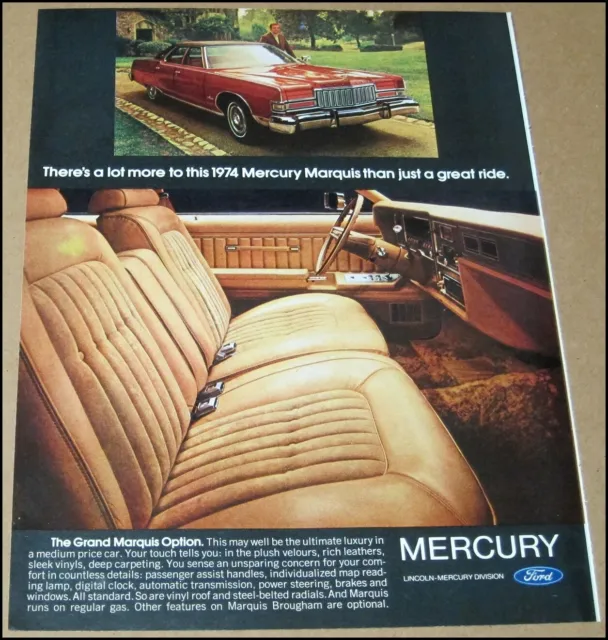 1974 Mercury Marquis Print Ad 1973 Automobile Car Advertisement Vintage 8.25x11