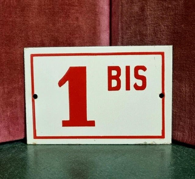 Vintage French enamel house number 1 bis red raised door gate wall mailbox entry