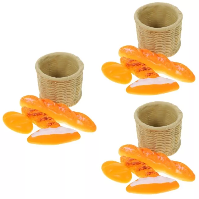 3 juegos de mini alimentos para casa de muñecas pan resina para niños adorno francés en cesta
