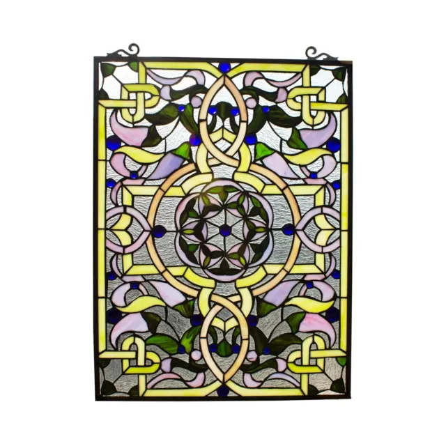 24" Tiffany style stained glass victorian sand blast hanging window panel