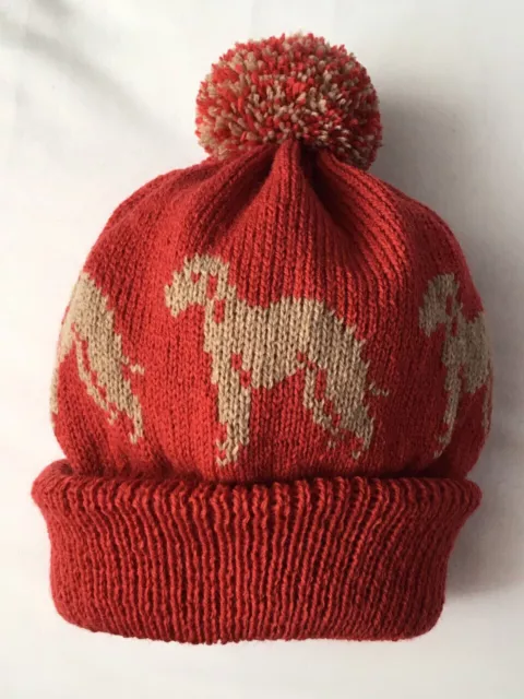LIVER BEDLINGTON TERRIER NEW Knitted RUST pom pom bobble hat with DOG design,,