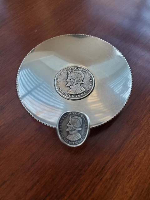 Sterling Silver Panama 1953 Coin Pin Dish Nut Bowl Tray Ashtray Pen Holder 34.7g