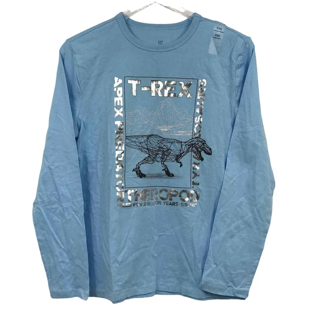 Gap T-Rex Graphic Print Shirt XXL Long Sleeve Crew Neck Pullover Cotton Blue NWT