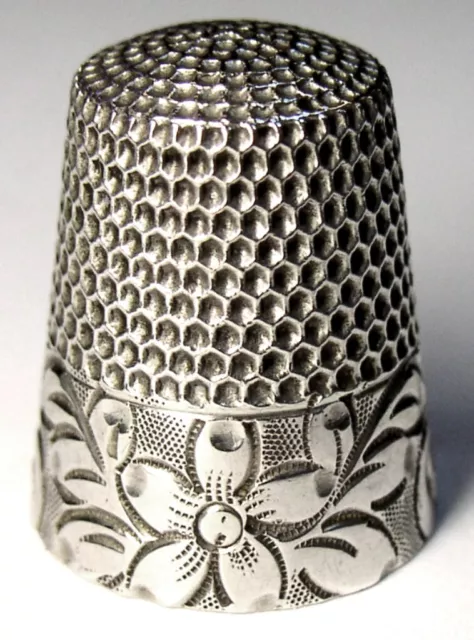 Antique Waite Thresher Sterling Silver Thimble  “Folk Art Flower” “Ida” Monogram