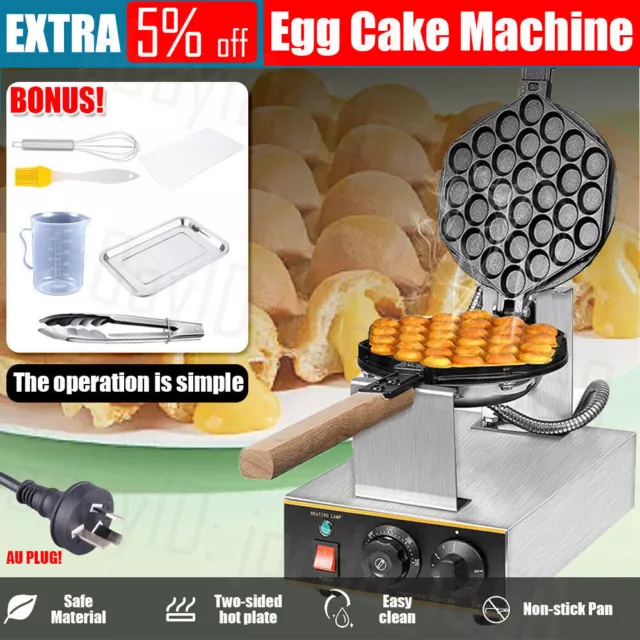 Commercial Electric Egg Puff Bubble Cake Waffle Egg Maker Machine Nonstick 1400W