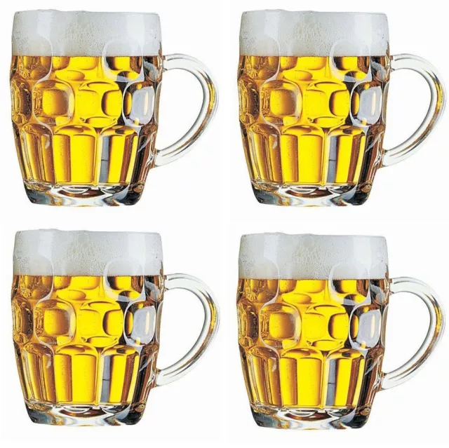 4x LARGE Dimpled Beer Tankard PINT Glass 600ML Traditional British Pint