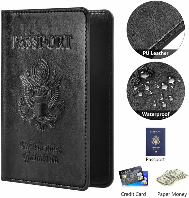 Leather Passport Vaccine Card Passport Holder Travel Wallet Blocking Case Cover 3