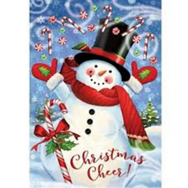 Christmas Cheer, Snowman CandyCane Garden Flag, 12" x 18", Custom Decor, 2 Sided