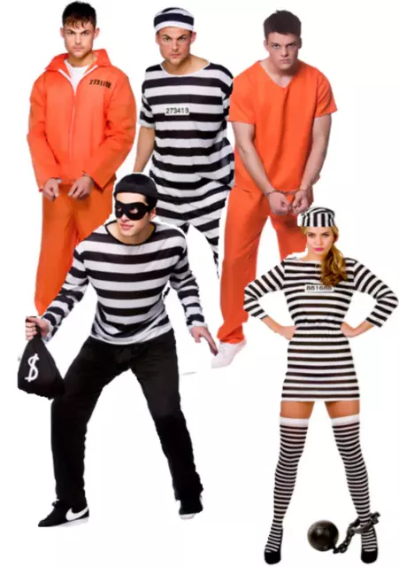 Convict Prisoner Adults Stag Hen Night Fancy Dress Overalls Ladies Mens Jumpsuit