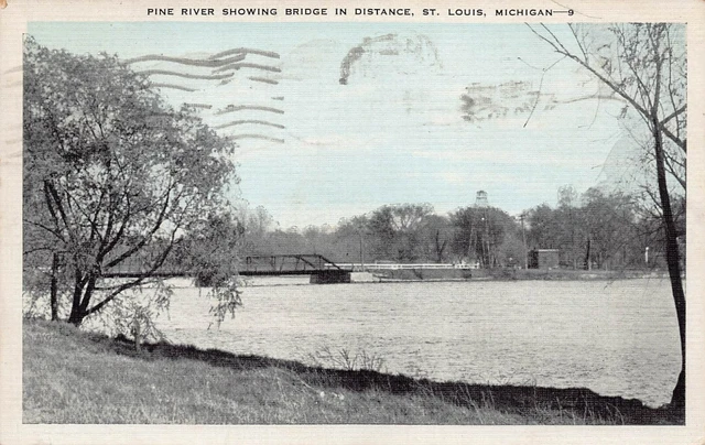 Ithaca MI Michigan Pine River St Louis Bridge Cheesman Road Vtg Postcard T4