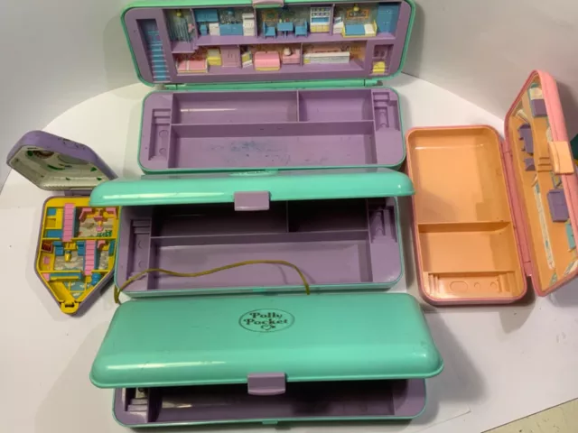 vintage polly pocket pencil case joblot for parts repair 1990 bluebird toys