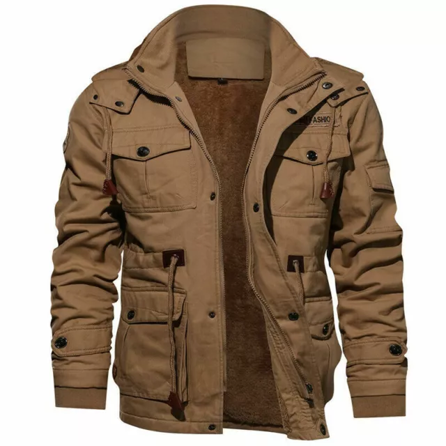 Men Fashion Fleece Lined Jacket Warm Casual Tactical Hooded Winter Coat Outwear