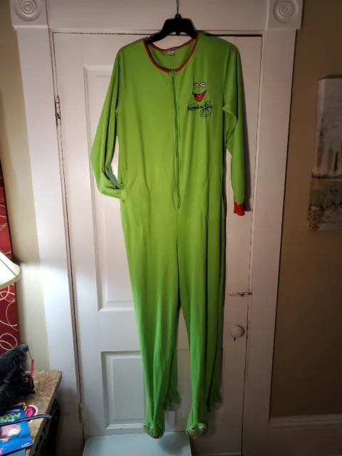 Kermit The Frog Adult Unionsuit Pajamas Halloween Costume 2XL Muppets Fleece