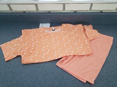 K1 Love Fire Girls 2PC Set Shirt and Shorts XL Coral Orange Floral