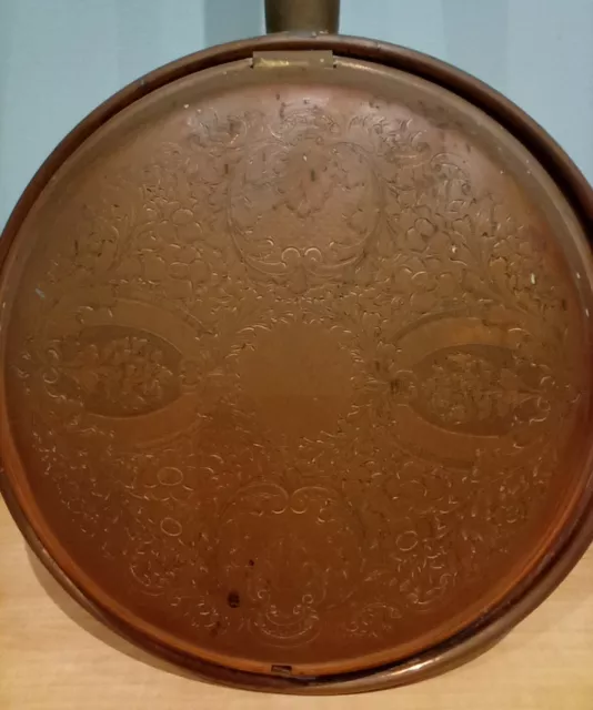 ANTIQUE etched  COPPER BED WARMING PAN webaware England 2