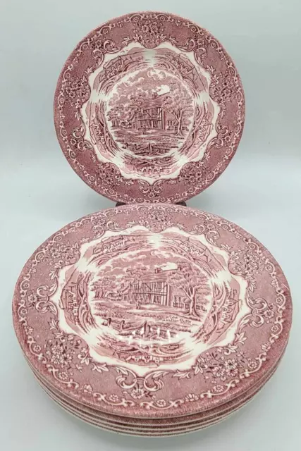 Vintage Set of 6 Grindley Staffordshire English Country Red 8" Salad Plates