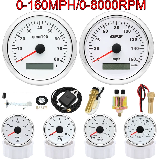 6 GAUGE SET 85mm GPS Speedometer 160MPH Tachometer Waterproof for Car