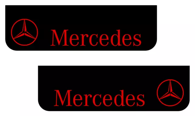 Mercedes Lorry HGV Truck Mudflaps 18 x 60cm Smooth Black PVC Mud Flaps RED Logo