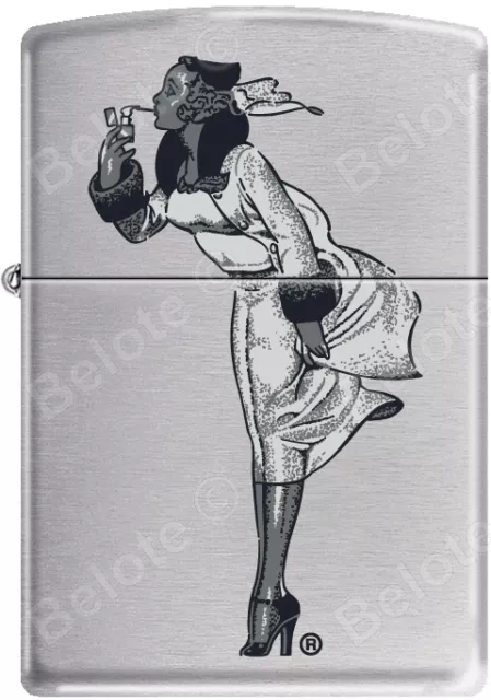 Zippo Windy Girl Gray Scale 1940 Era Satin Chrome Lighter NEW Very Rare