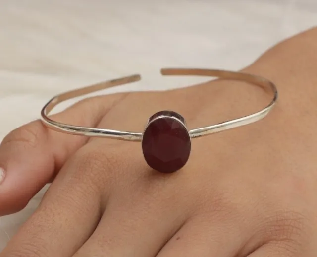 Cut Ruby Cuff~ 925 Sterling Silver~Gemstone Bracelet~Handmade Silver Jewellery