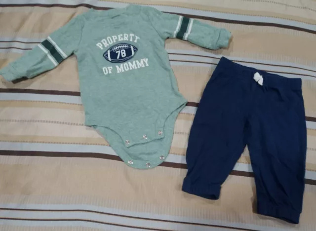 Carters Baby Boy Size 9 Month 2 Pc Bodysuit Pants Set Football Property of Mommy