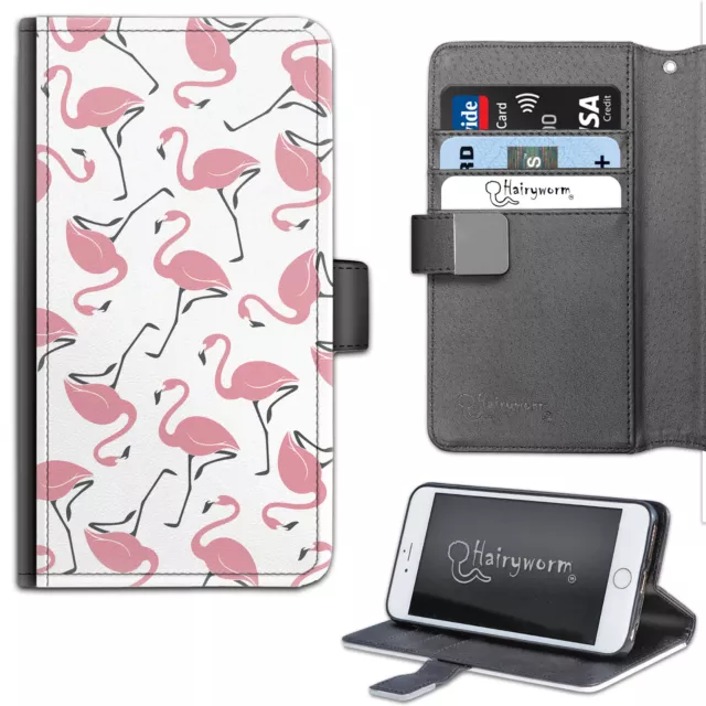 Hairyworm Flamant Rose Motif Deluxe PU Cuir Portefeuille Téléphone Étui ; Clapet
