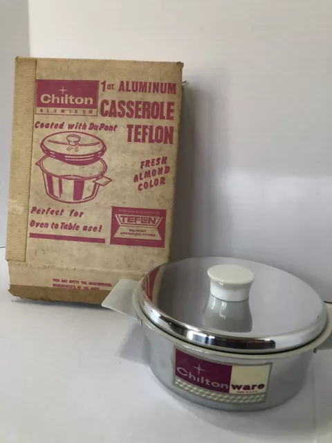 Vintage Chilton 1 Quart Aluminum Casserole Pan Teflon DuPont Almond