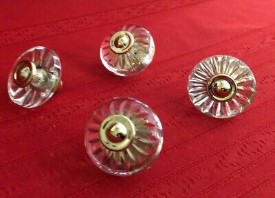 Four Clear Solid Glass Drawer or Cabinet Pulls or Knobs - No Screws