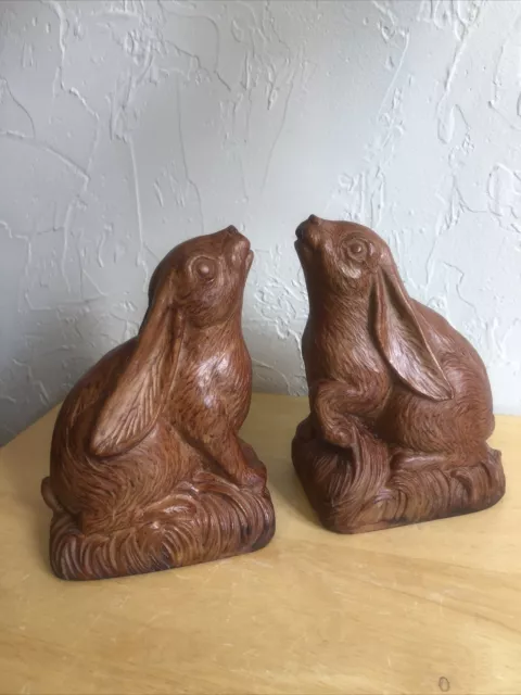 Vintage ANDREA by SADEK Warm Brown Resin 6.25" tall Bunny Bookends