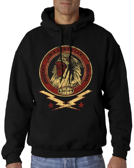 Velocitee Mens Hoodie Native Indian America's Motorcycle Biker Skull A17779